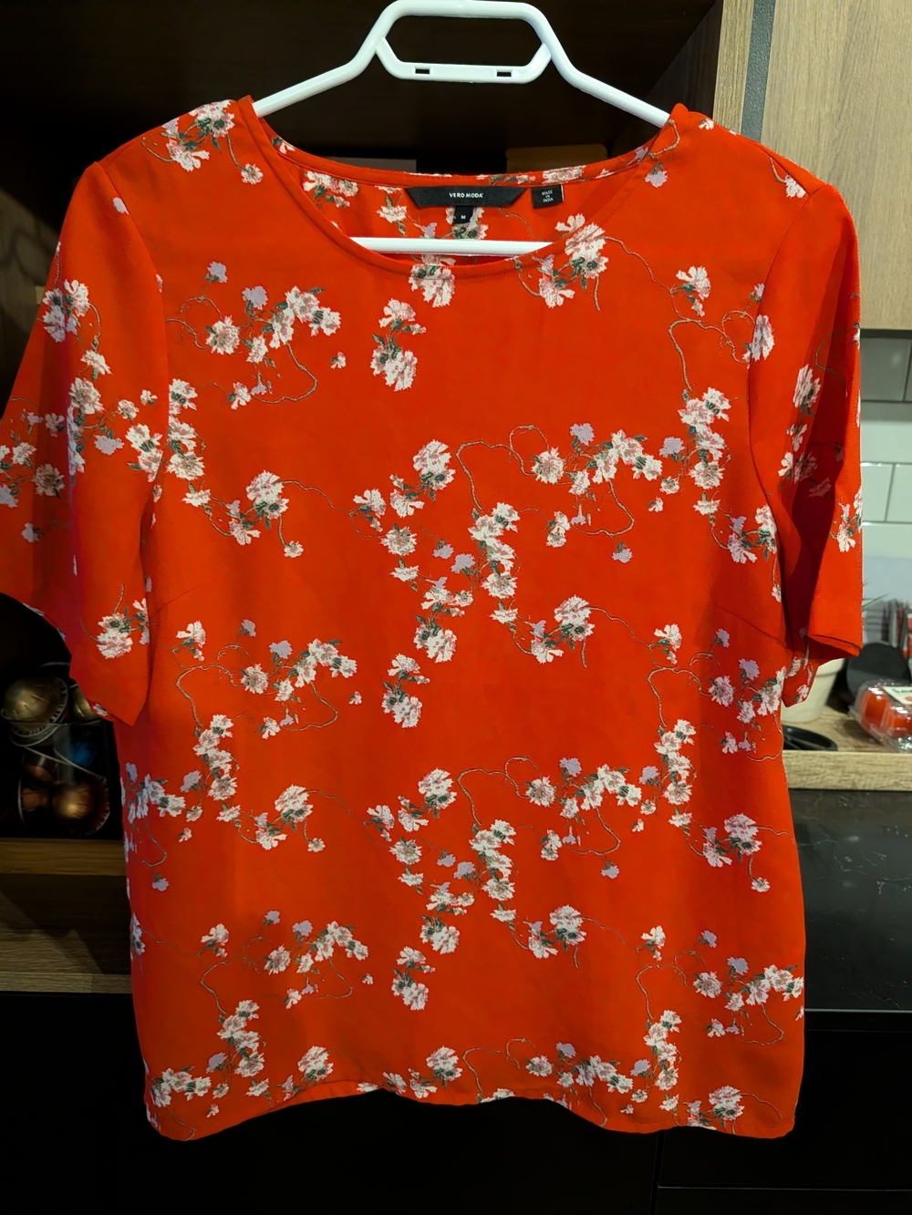 Vero Moda Bright Red Floral Crewneck Blouse